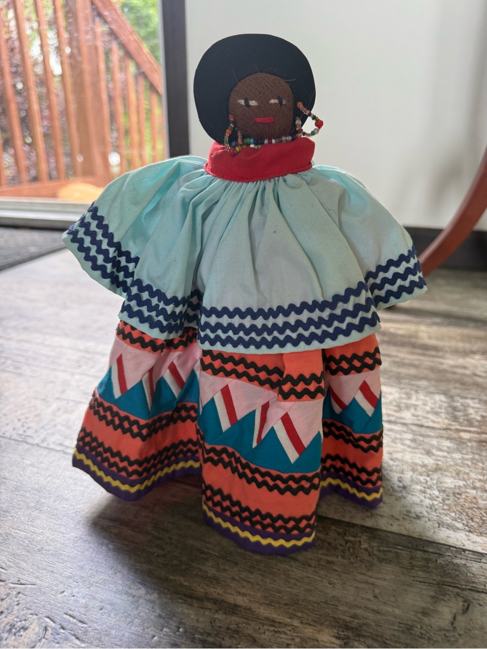 Vintage handmade Seminole Indian doll traditional patchwork dress